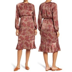 Collective Concepts Long Sleeve Smocked Neckline Red Multicolor Floral D…